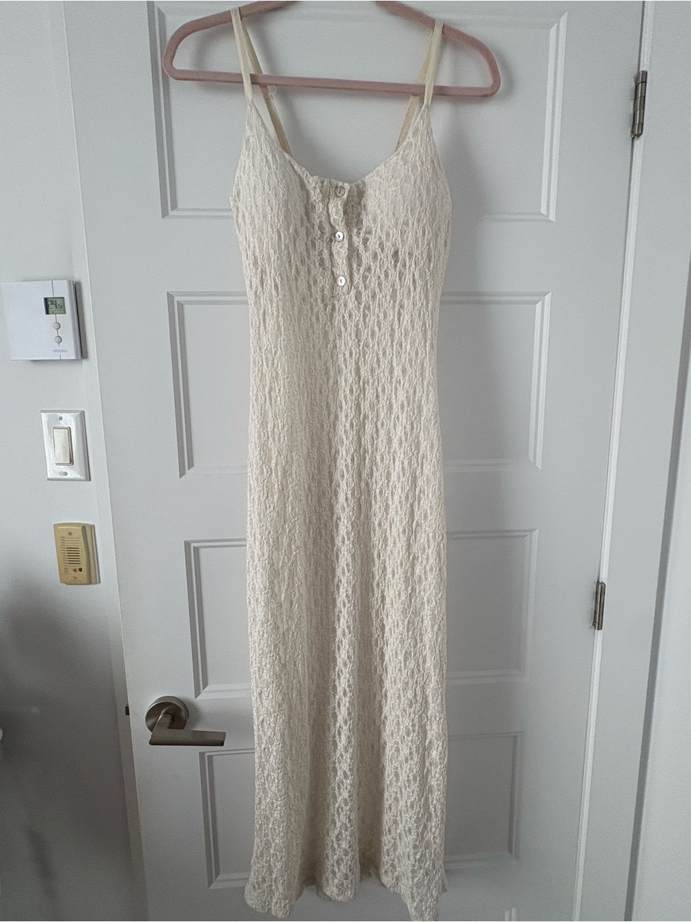 Cream Lace Maxi Dress with Button Front